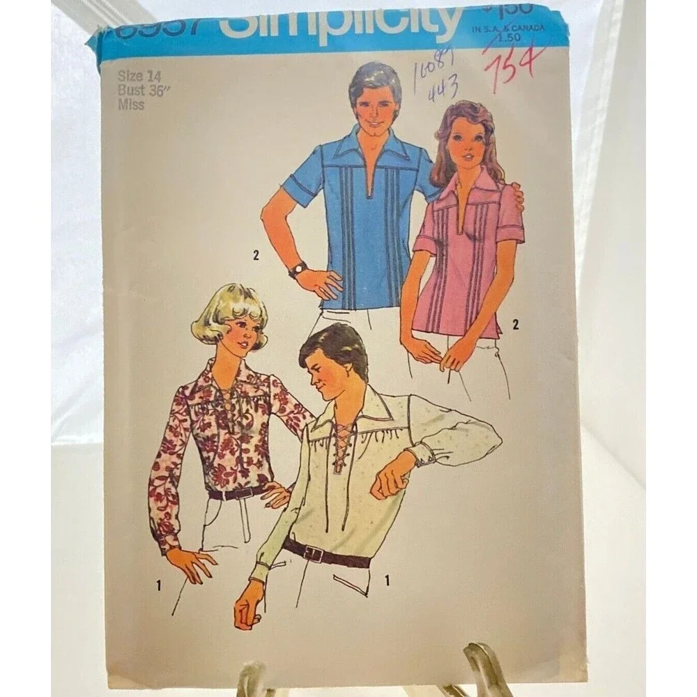 #6957 Simplicity Misses or Mens Shirt Sewing Pattern Size 14